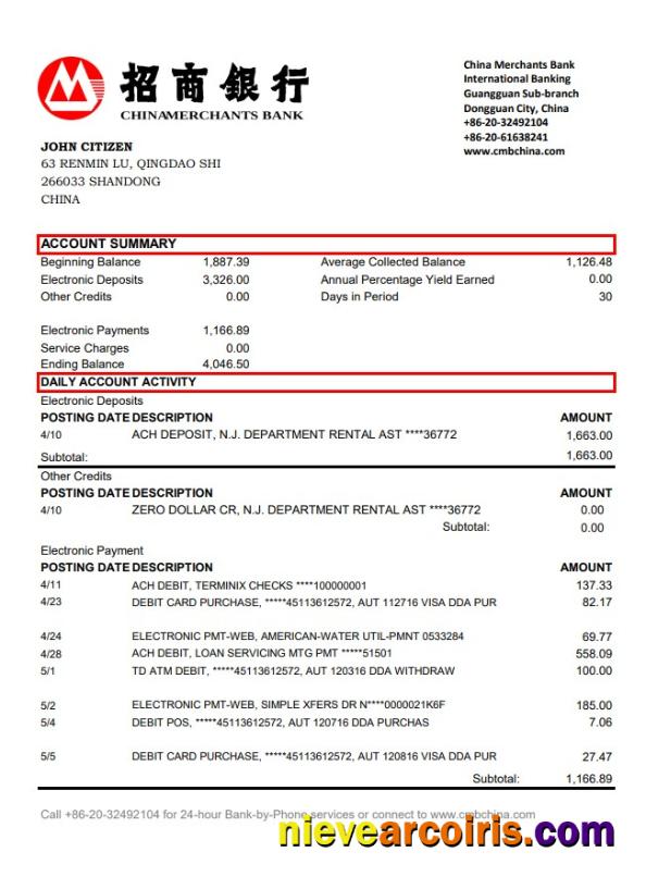 China Merchants Bank excel pdf